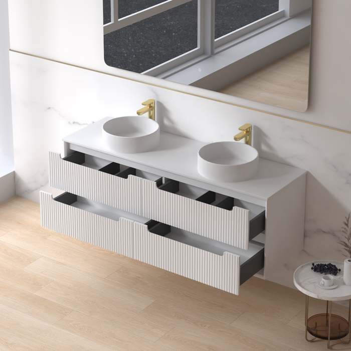 Fiora 1500mm Matte White Fluted Wall Hung Vanity - Acqua Bathrooms