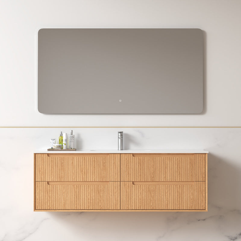 Fiora 1500mm Light Walnut Fluted Wall Hung Vanity