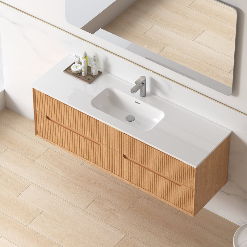Fiora 1500mm Light Walnut Fluted Wall Hung Vanity