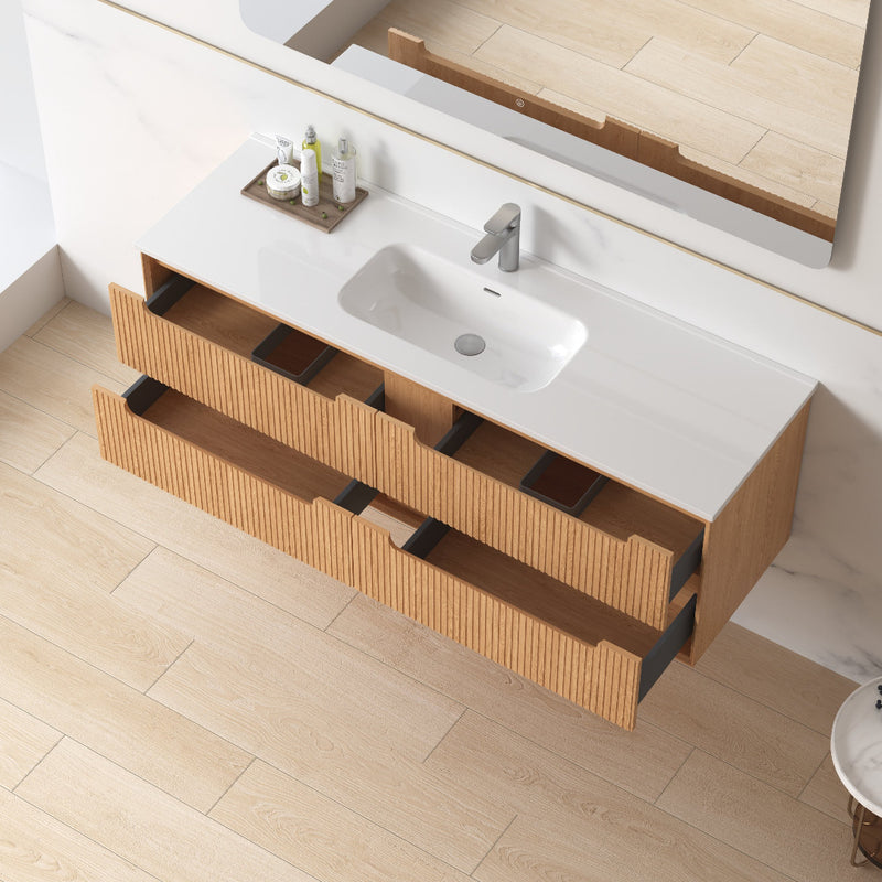 Fiora 1500mm Light Walnut Fluted Wall Hung Vanity
