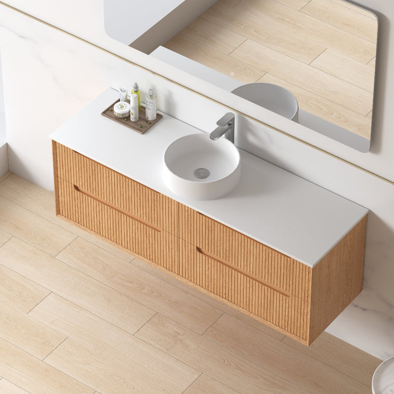 Fiora 1500mm Light Walnut Fluted Wall Hung Vanity