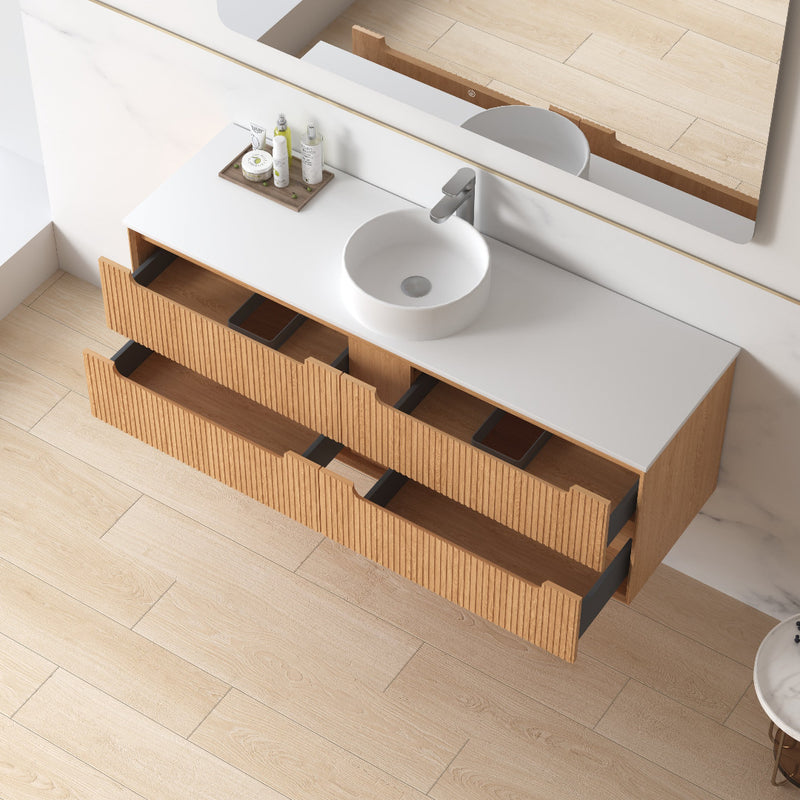 Fiora 1500mm Light Walnut Fluted Wall Hung Vanity