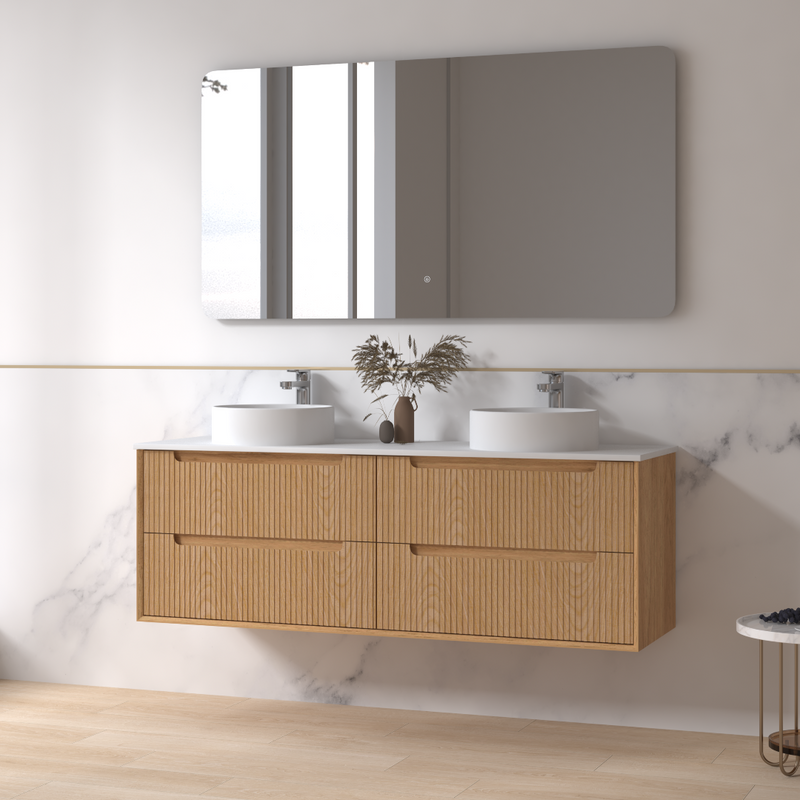 Fiora 1500mm Light Walnut Fluted Wall Hung Vanity - Acqua Bathrooms