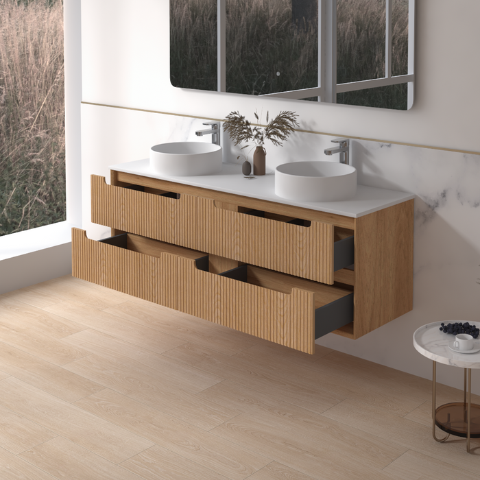 Fiora 1500mm Light Walnut Fluted Wall Hung Vanity - Acqua Bathrooms