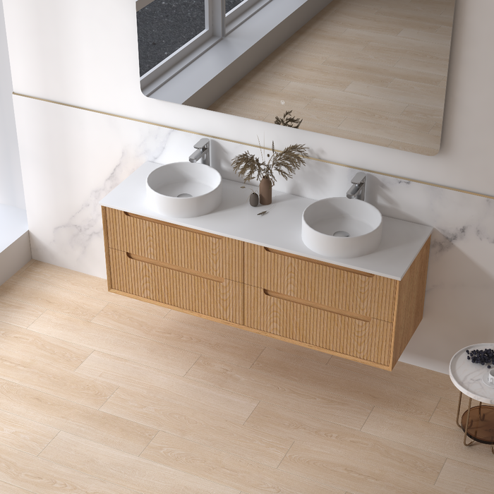 Fiora 1500mm Light Walnut Fluted Wall Hung Vanity - Acqua Bathrooms