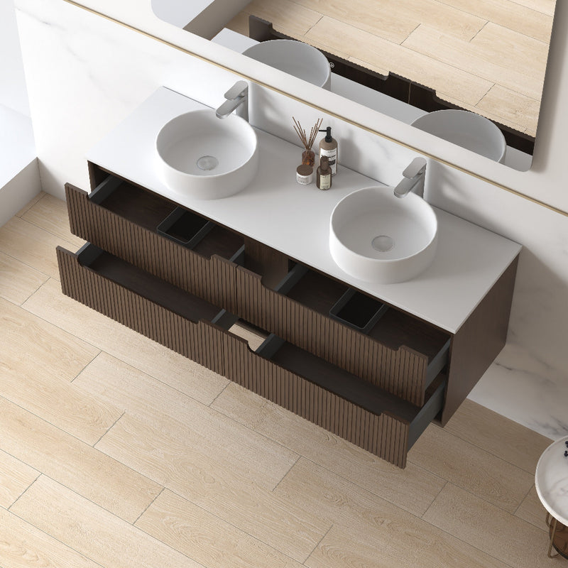 Fiora 1500mm Alder Walnut Fluted Wall Hung Vanity
