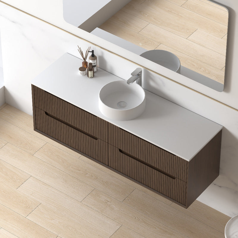 Fiora 1500mm Alder Walnut Fluted Wall Hung Vanity