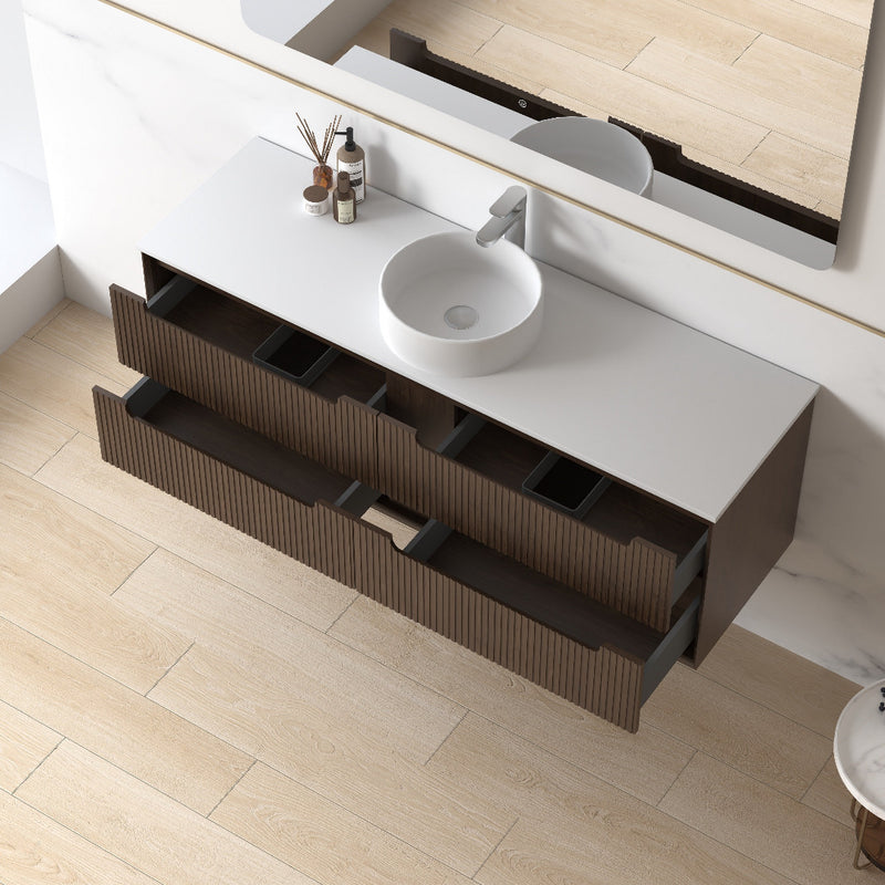 Fiora 1500mm Alder Walnut Fluted Wall Hung Vanity
