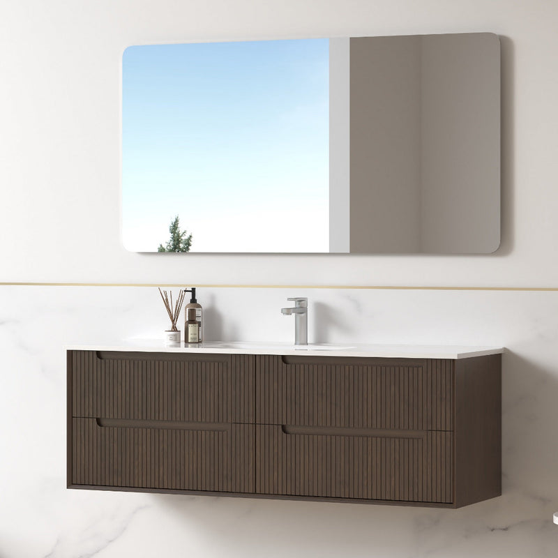 Fiora 1500mm Alder Walnut Fluted Wall Hung Vanity