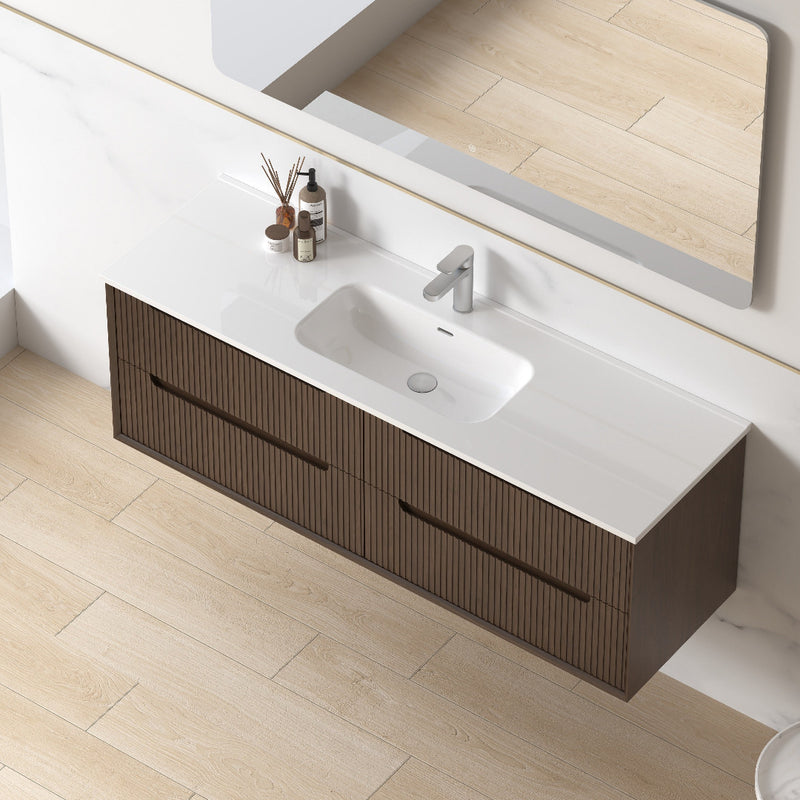 Fiora 1500mm Alder Walnut Fluted Wall Hung Vanity