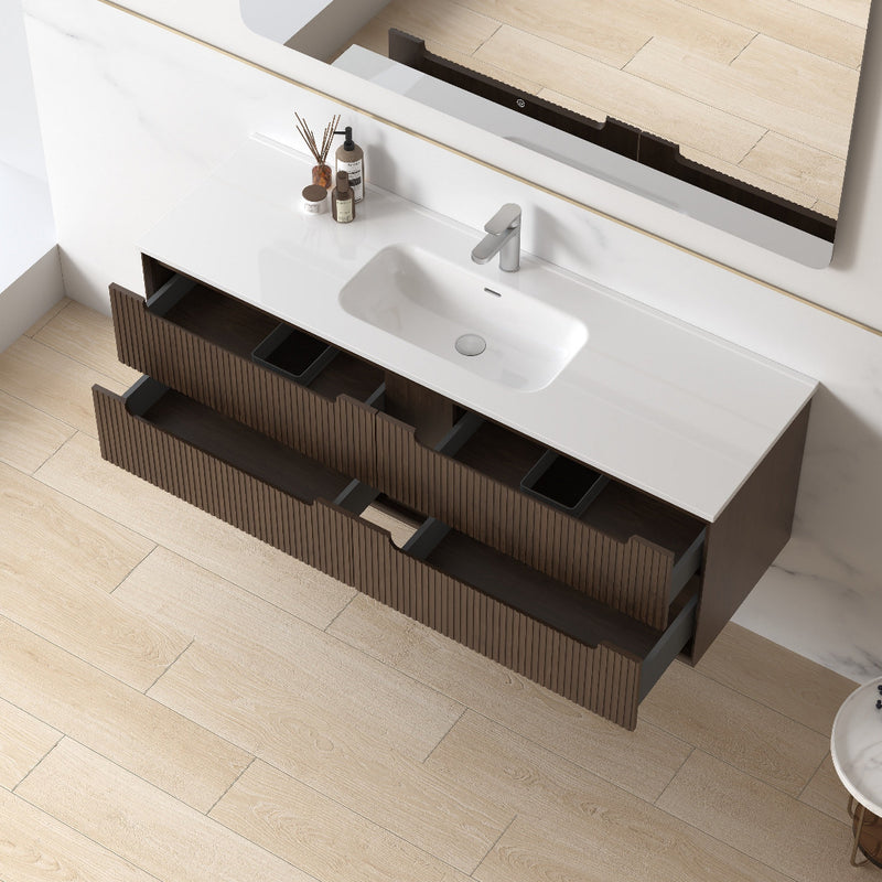 Fiora 1500mm Alder Walnut Fluted Wall Hung Vanity