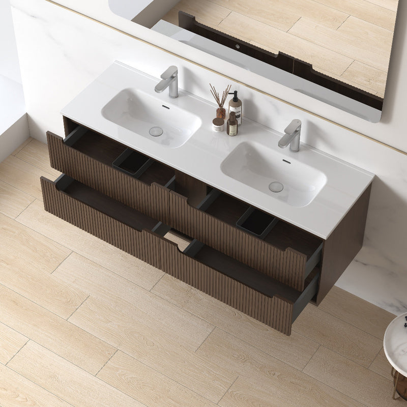 Fiora 1500mm Alder Walnut Fluted Wall Hung Vanity
