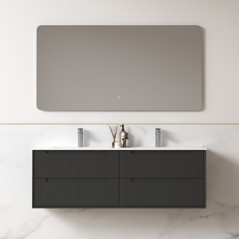 Fiora 1500mm Matte Black Fluted Wall Hung Vanity