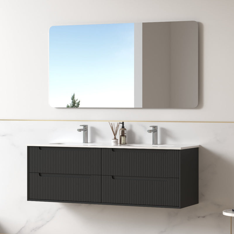 Fiora 1500mm Matte Black Fluted Wall Hung Vanity
