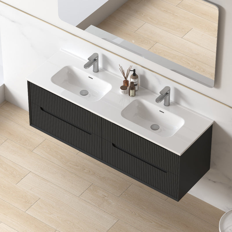 Fiora 1500mm Matte Black Fluted Wall Hung Vanity