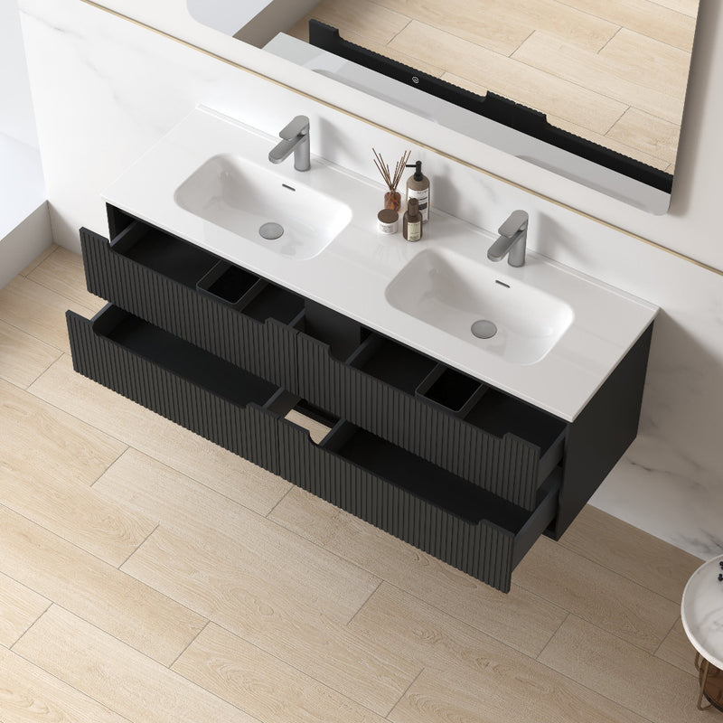 Fiora 1500mm Matte Black Fluted Wall Hung Vanity