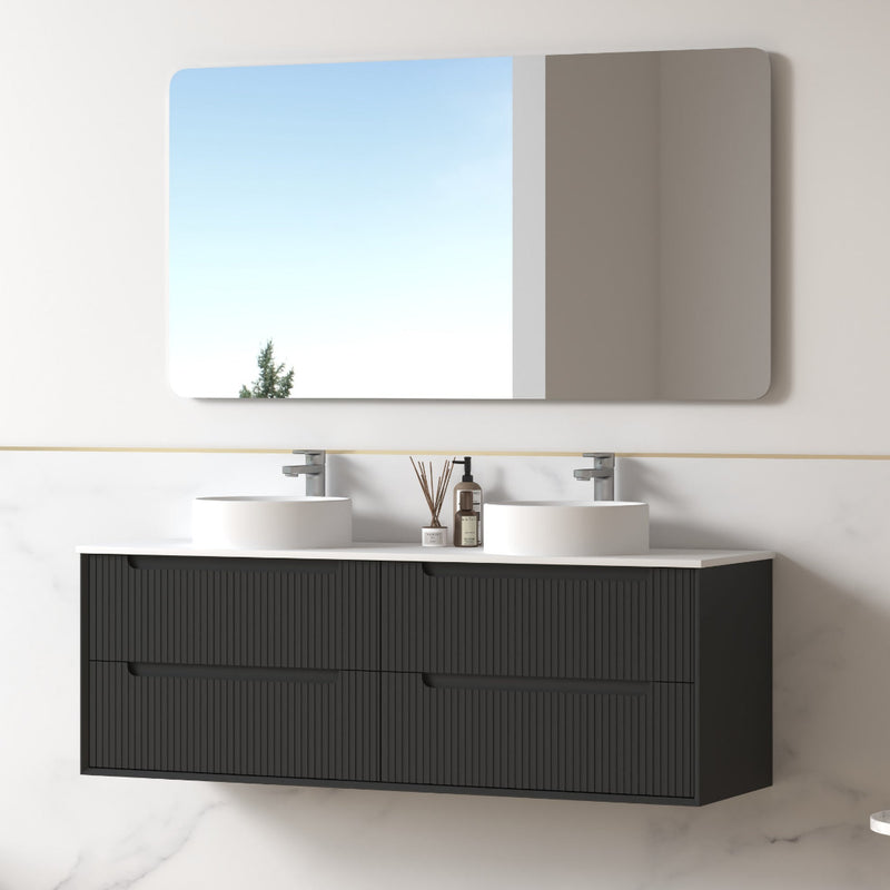 Fiora 1500mm Matte Black Fluted Wall Hung Vanity