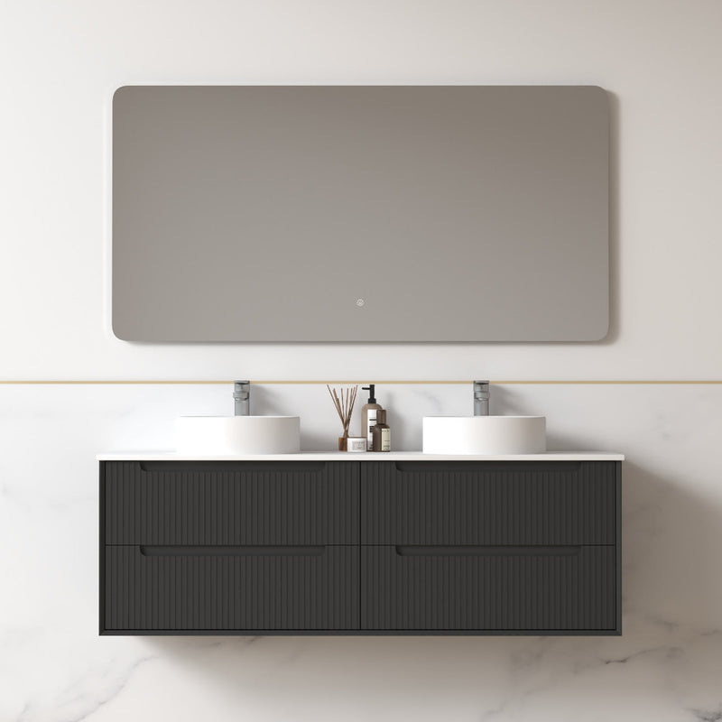 Fiora 1500mm Matte Black Fluted Wall Hung Vanity