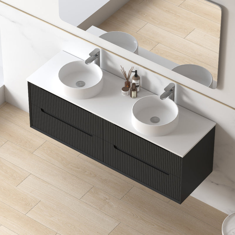 Fiora 1500mm Matte Black Fluted Wall Hung Vanity