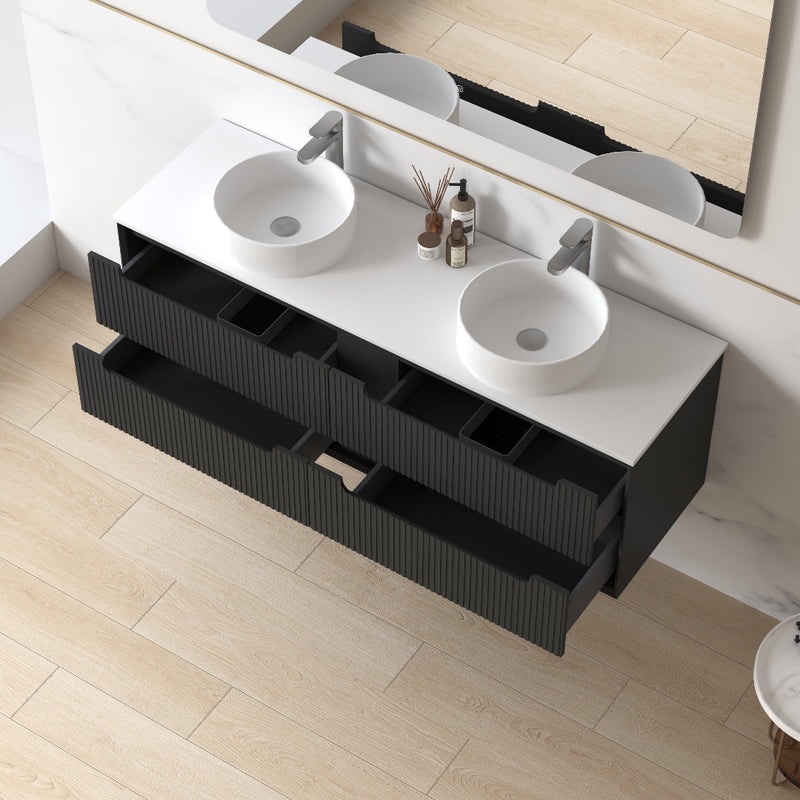 Fiora 1500mm Matte Black Fluted Wall Hung Vanity