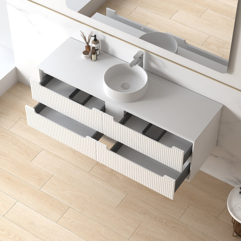 Fiora 1500mm Matte White Fluted Wall Hung Vanity