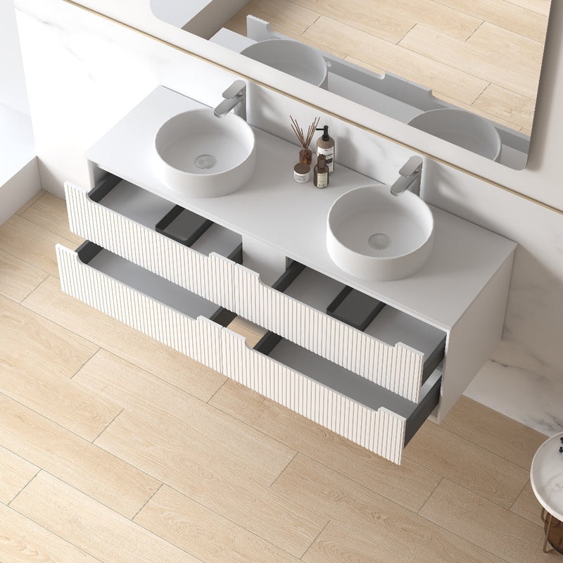 Fiora 1500mm Matte White Fluted Wall Hung Vanity