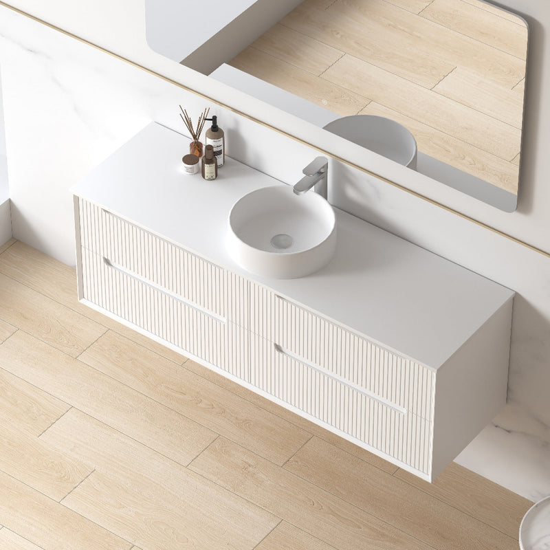 Fiora 1500mm Matte White Fluted Wall Hung Vanity