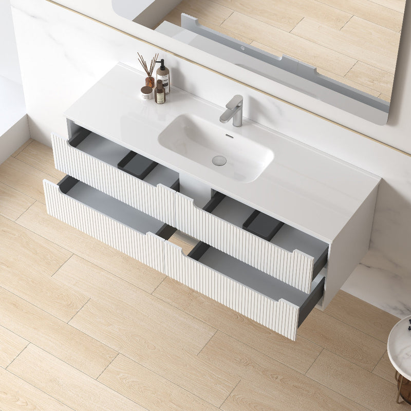 Fiora 1500mm Matte White Fluted Wall Hung Vanity