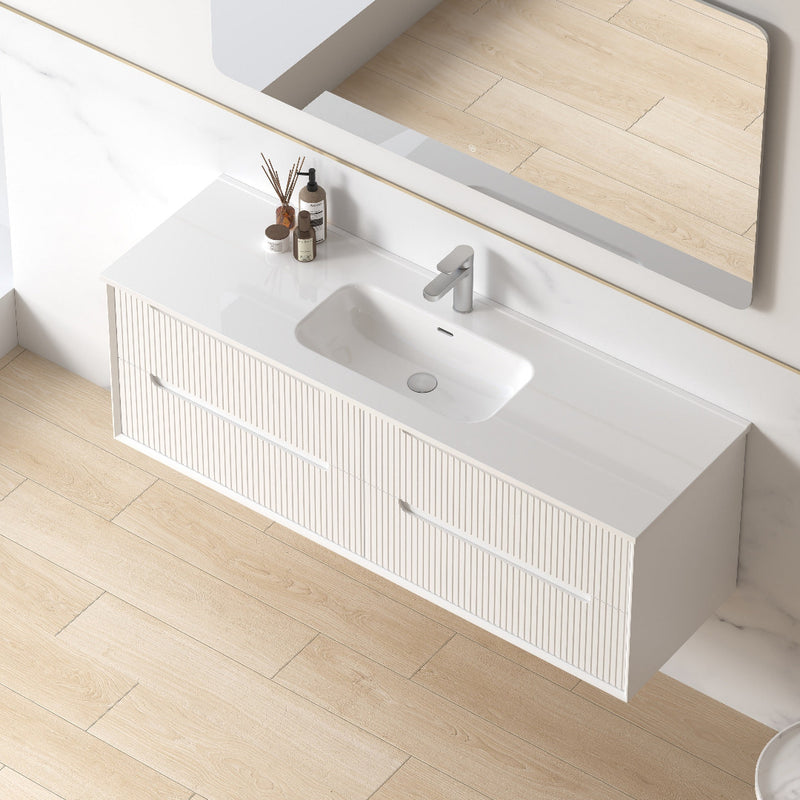 Fiora 1500mm Matte White Fluted Wall Hung Vanity