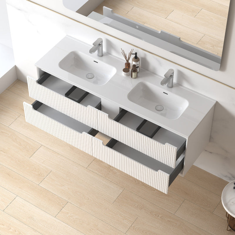 Fiora 1500mm Matte White Fluted Wall Hung Vanity