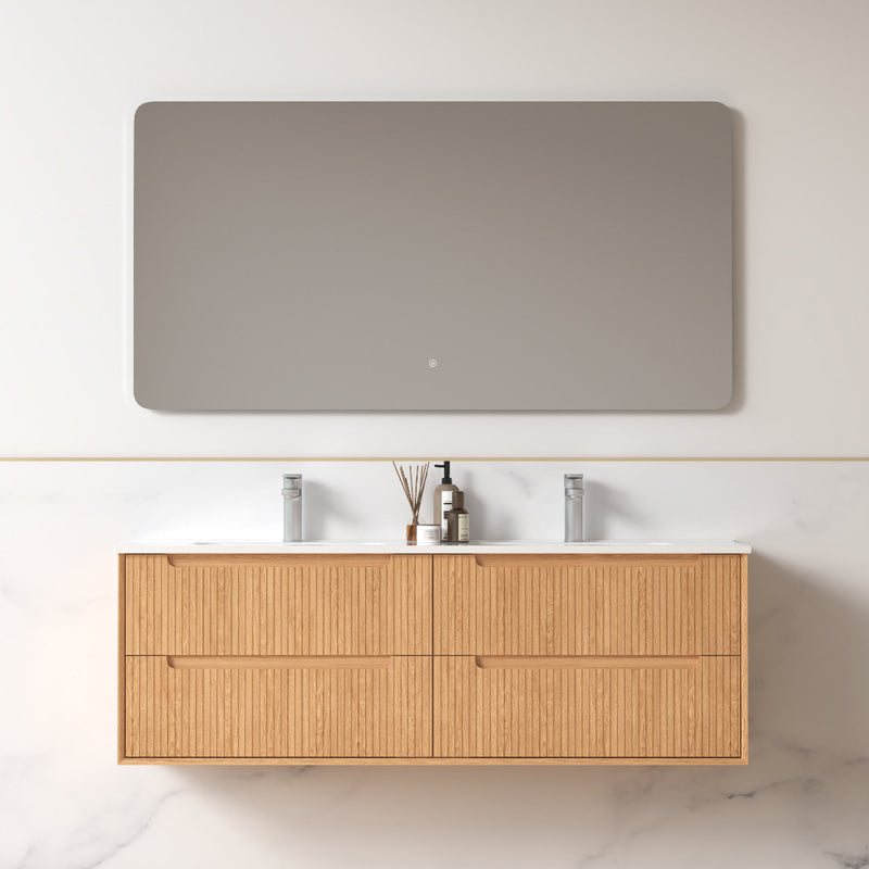 Fiora 1500mm Light Walnut Fluted Wall Hung Vanity