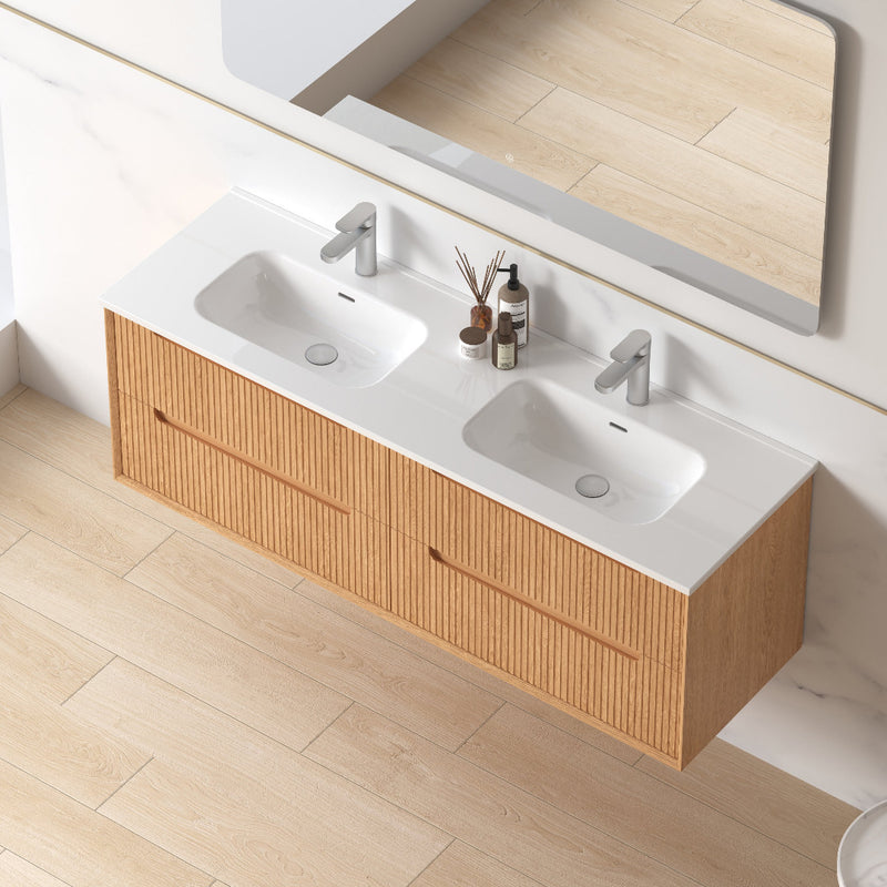 Fiora 1500mm Light Walnut Fluted Wall Hung Vanity