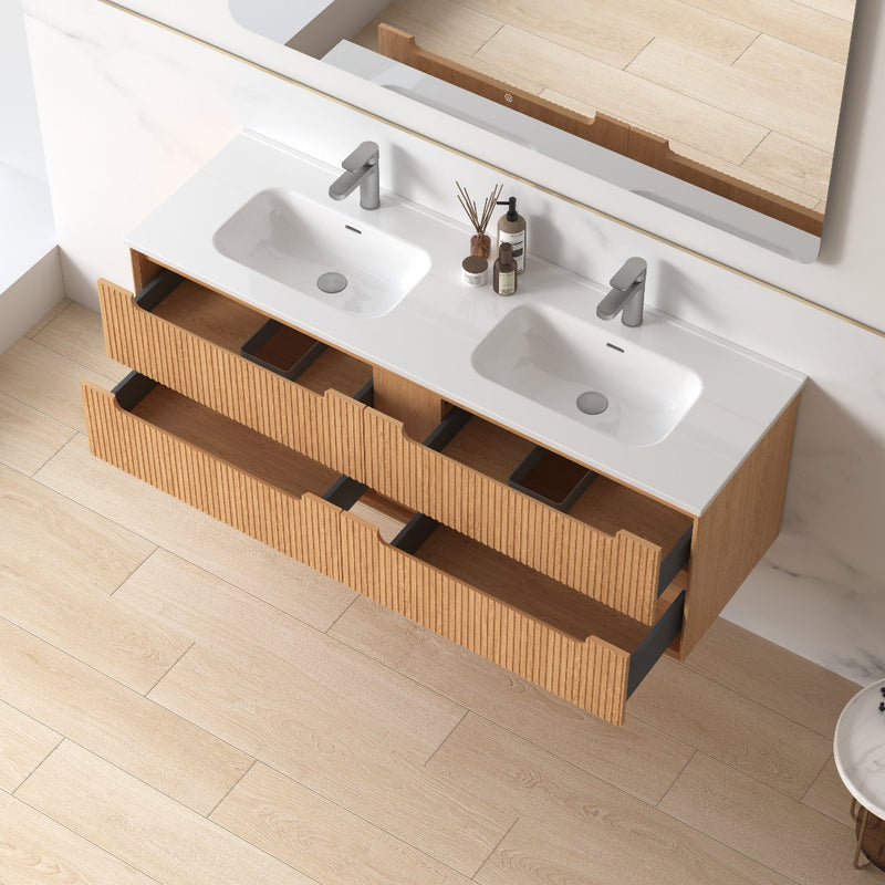Fiora 1500mm Light Walnut Fluted Wall Hung Vanity