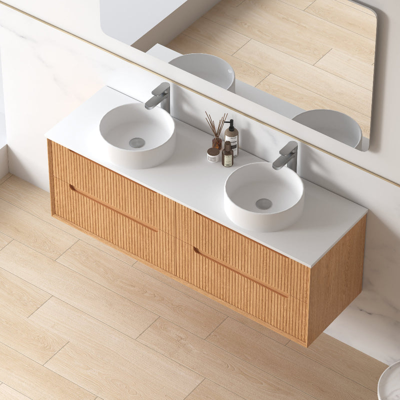 Fiora 1500mm Light Walnut Fluted Wall Hung Vanity