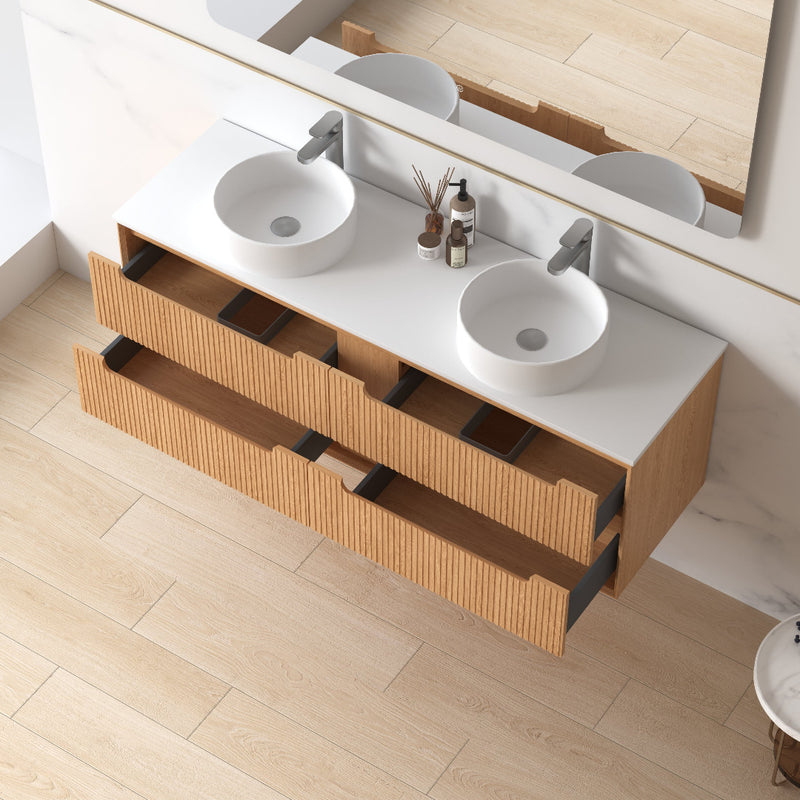 Fiora 1500mm Light Walnut Fluted Wall Hung Vanity