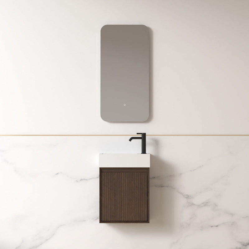 Fiora 450mm Alder Walnut Fluted Ensuite Wall Hung Vanity