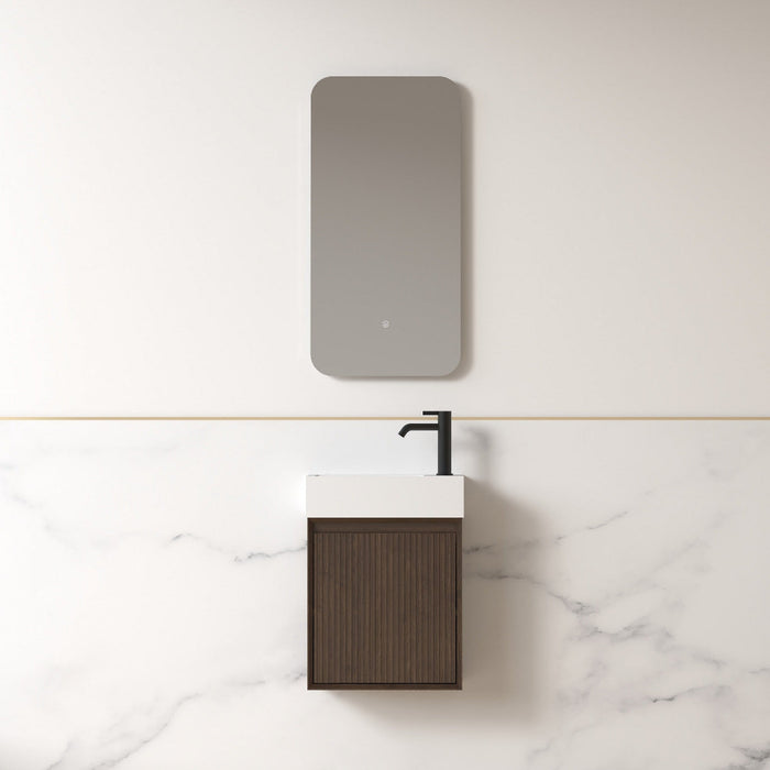 Fiora 450mm Alder Walnut Fluted Ensuite Wall Hung Vanity