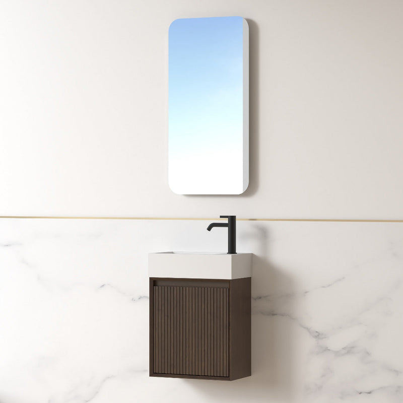 Fiora 450mm Alder Walnut Fluted Ensuite Wall Hung Vanity