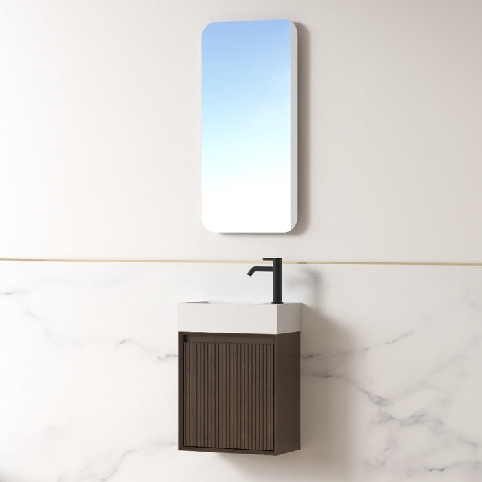 Fiora 450mm Alder Walnut Fluted Ensuite Wall Hung Vanity