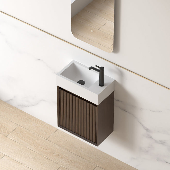 Fiora 450mm Alder Walnut Fluted Ensuite Wall Hung Vanity