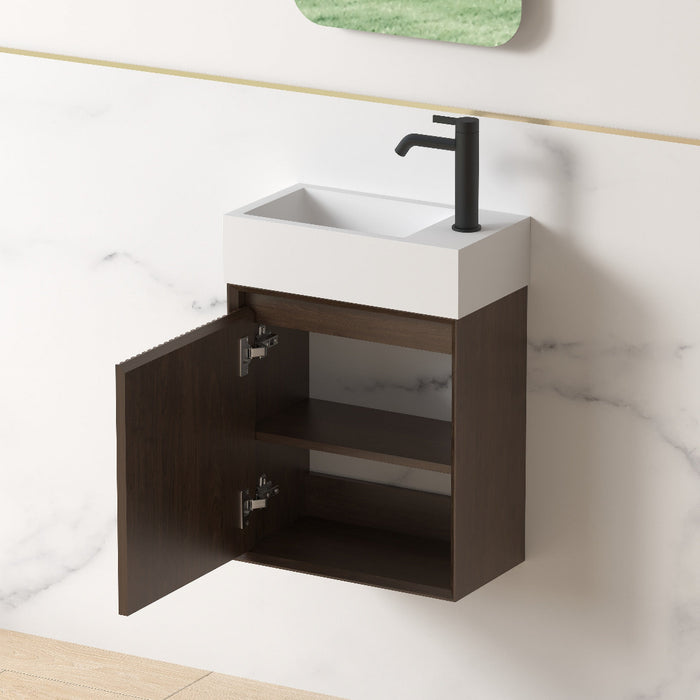 Fiora 450mm Alder Walnut Fluted Ensuite Wall Hung Vanity