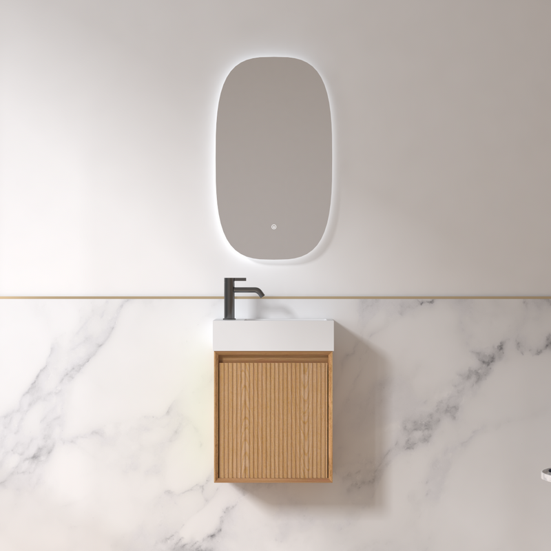 Fiora 450mm Light Walnut Fluted Ensuite Wall Hung Vanity - Acqua Bathrooms
