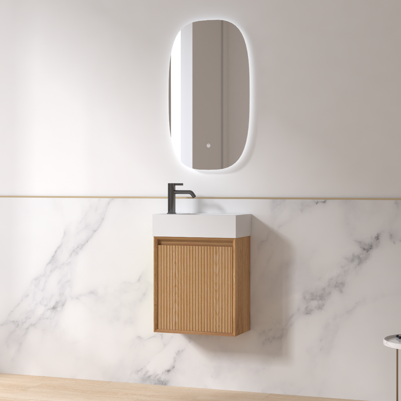 Fiora 450mm Light Walnut Fluted Ensuite Wall Hung Vanity - Acqua Bathrooms