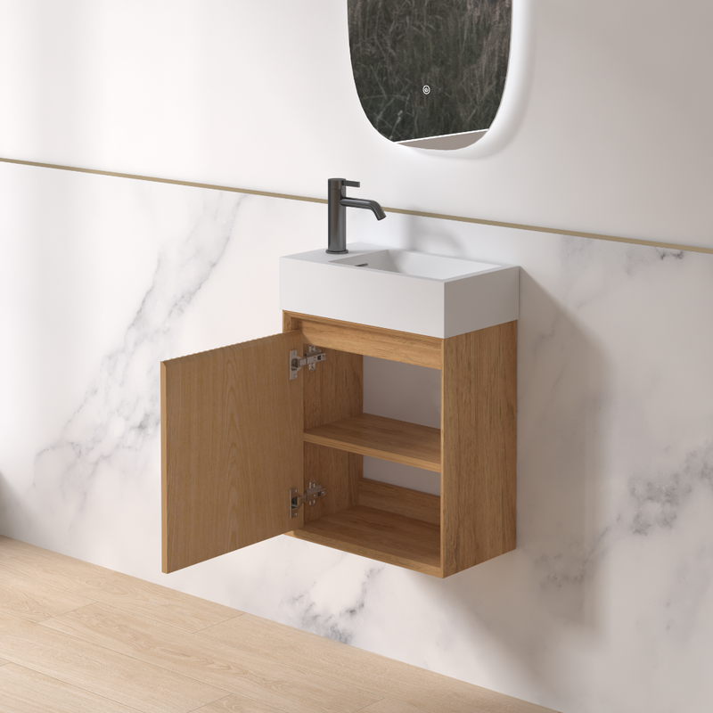 Fiora 450mm Light Walnut Fluted Ensuite Wall Hung Vanity - Acqua Bathrooms