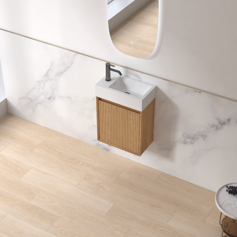 Fiora 450mm Light Walnut Fluted Ensuite Wall Hung Vanity - Acqua Bathrooms