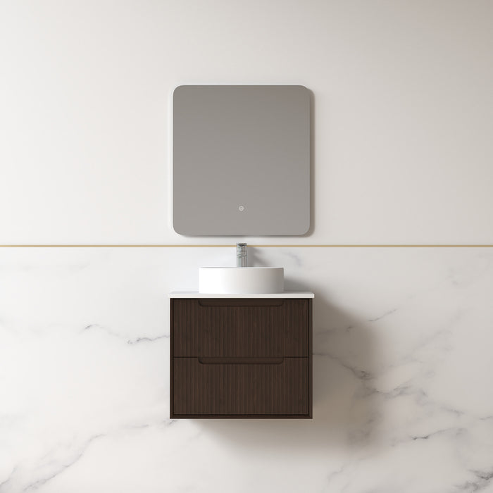 Fiora 600mm Alder Walnut Fluted Wall Hung Vanity