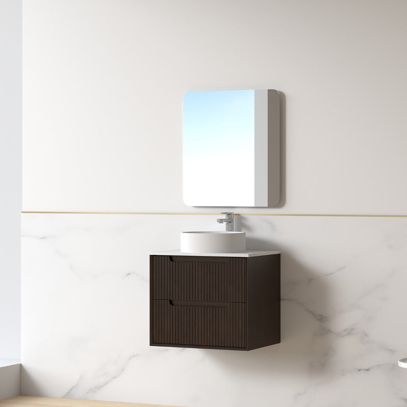 Fiora 600mm Alder Walnut Fluted Wall Hung Vanity