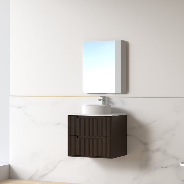 Fiora 600mm Alder Walnut Fluted Wall Hung Vanity
