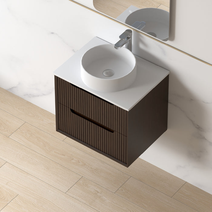 Fiora 600mm Alder Walnut Fluted Wall Hung Vanity