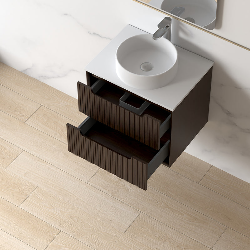 Fiora 600mm Alder Walnut Fluted Wall Hung Vanity